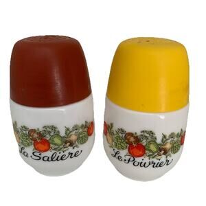 Corelle Spice Of Life Large Salt and Pepper Shakers Vintage Gemco Milk-glass